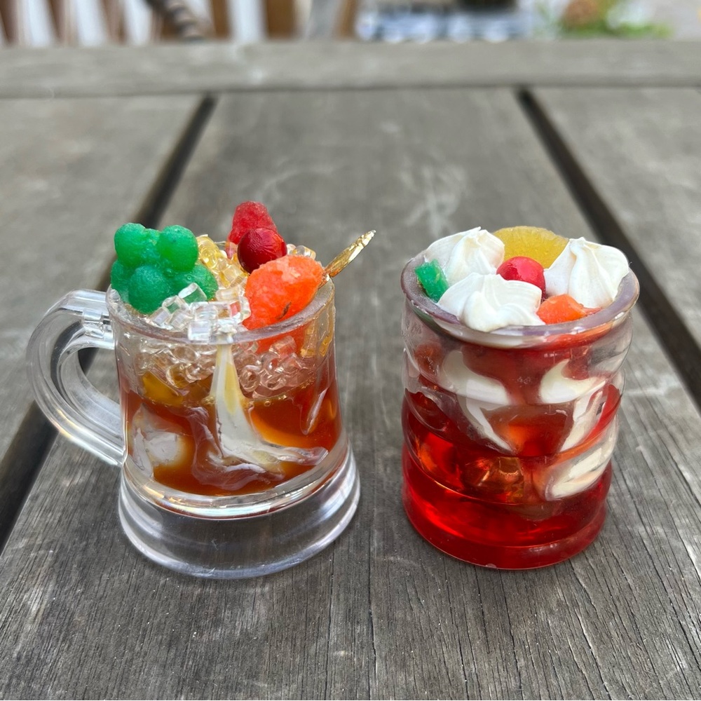 Vintage 90s Epoxy Resin Fruity Drink Dessert Refrigerator Magnets Lot of Two
